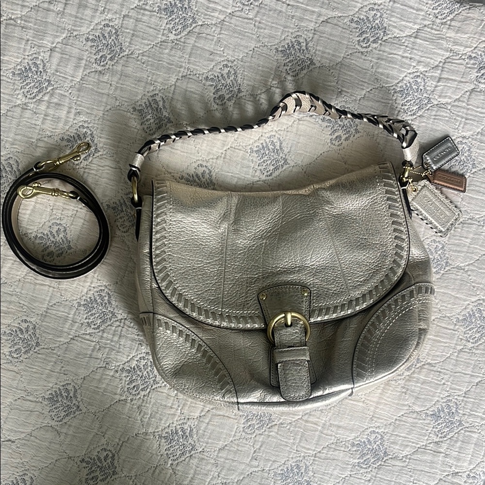 Coach Silver Crossbody Bag with Structured Design